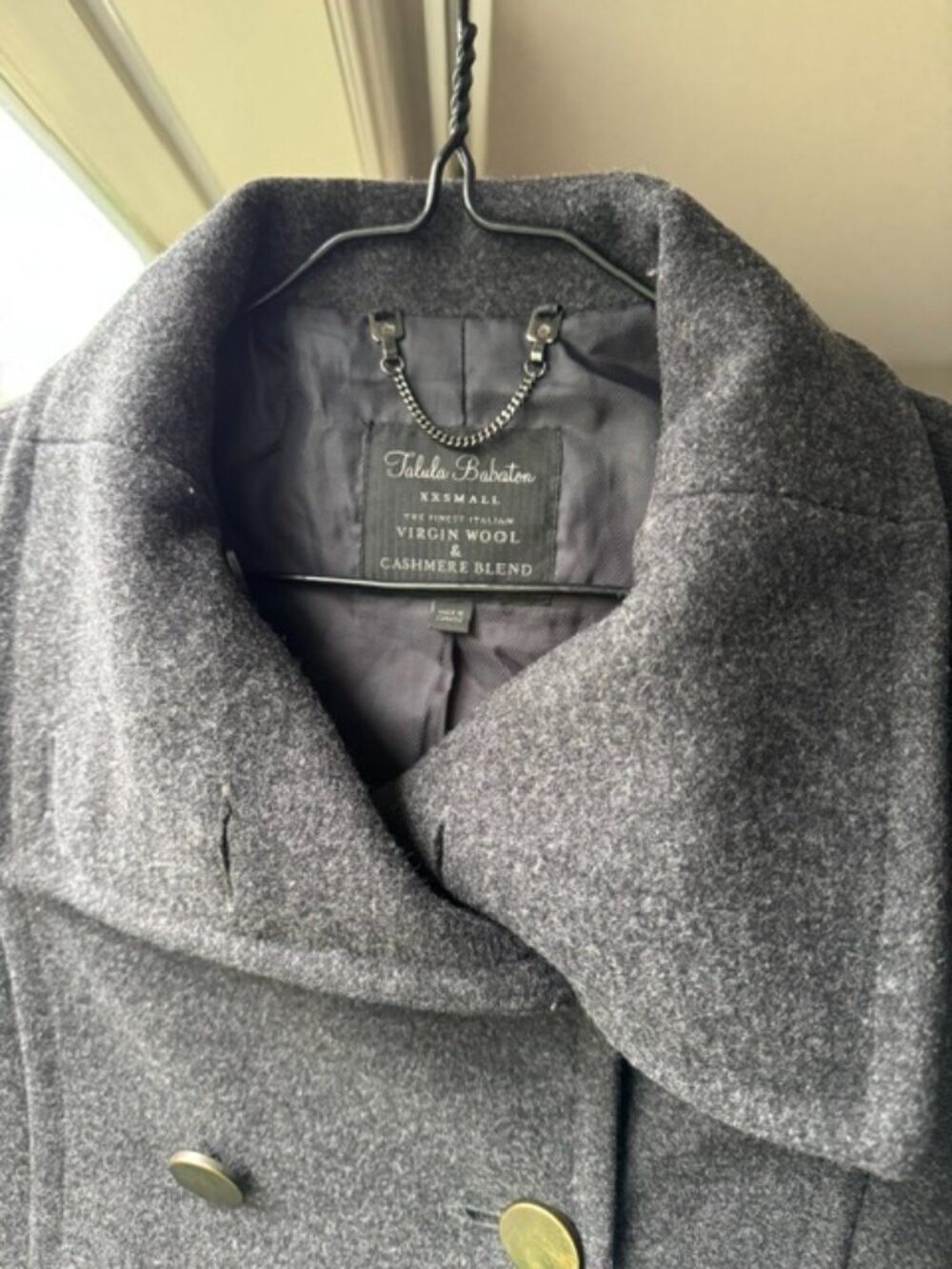 Aritzia Talula Babaton Gray Wool Cashmere Blend Double Breasted Coat XXS